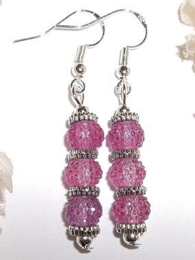 Purple Earrings Dangle Drop Silver Jewelry for Women Gift Idea for Her Set D905